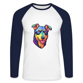Beauceron chien race Cartoon Kawaii Illustration - T-shirt baseball manches longues Homme - blanc/marine - Devant - Nik (191cm)