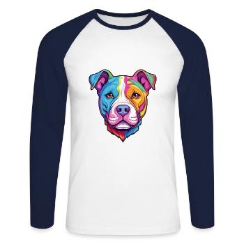 American Pitbull Terrier Dog Breed Cartoon Kawaii - Unisex Long Sleeve Baseball T-Shirt - white/navy - Front - Nik (191cm)