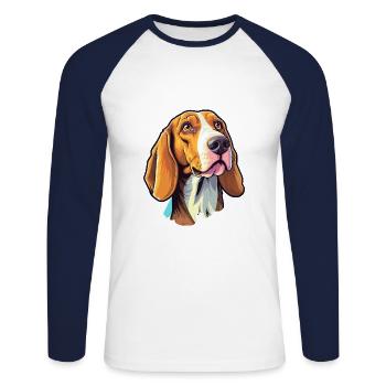 American Foxhound chien race Cartoon Kawaii Illustr - T-shirt baseball manches longues Homme - blanc/marine - Devant - Nik (191cm)