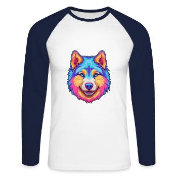 Alaska Malamute Hunderasse Cartoon Kawaii Illustration - Unisex Baseballshirt langarm - Weiß/Navy - Vorne - Nik (191cm)