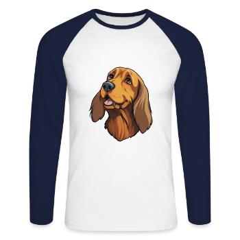 Westfälische Dachsbracke Hunderasse Karikatur Kawaii I - Unisex Baseballshirt langarm - Weiß/Navy - Vorne - Nik (191cm)