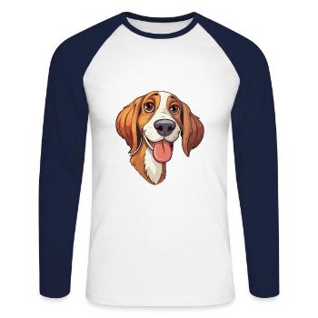 Tyroler Bracke Race de chien Cartoon Kawaii Illustrati - T-shirt baseball manches longues Homme - blanc/marine - Devant - Nik (191cm)
