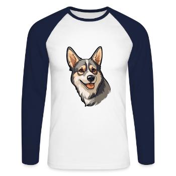 Suédois Vallhund chien race Cartoon Kawaii Illustra - T-shirt baseball manches longues Homme - blanc/marine - Devant - Nik (191cm)