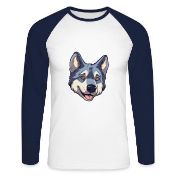Swedish Elkhound Dog Breed Cartoon Kawaii Illustra - Unisex Long Sleeve Baseball T-Shirt - white/navy - Front - Nik (191cm)