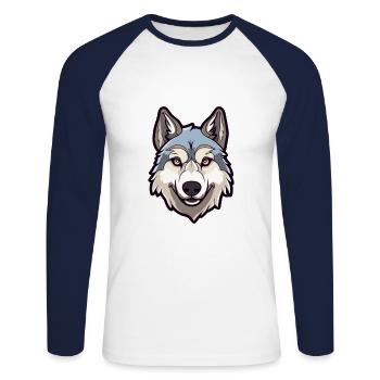Tamaskan Dog Breed Cartoon Kawaii Illustration - Unisex Long Sleeve Baseball T-Shirt - white/navy - Front - Nik (191cm)