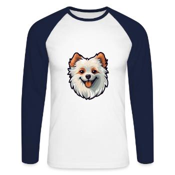 Spitz chien race Cartoon Kawaii Illustration - T-shirt baseball manches longues Homme - blanc/marine - Devant - Nik (191cm)