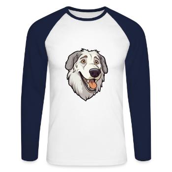 Sud Russe Ovcharka Race De Chien Dessin Animé Kawaii Il - T-shirt baseball manches longues Homme - blanc/marine - Devant - Nik (191cm)