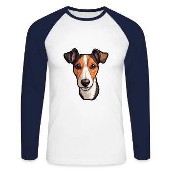 Glatter Foxterrier Hunderasse Cartoon Kawaii Illust - Unisex Baseballshirt langarm - Weiß/Navy - Vorne - Nik (191cm)