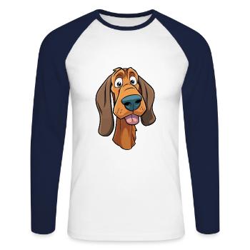 Smaland Hound Chien Race Dessin animé Kawaii Illustratio - T-shirt baseball manches longues Homme - blanc/marine - Devant - Nik (191cm)