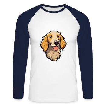 Slovaque Cuvac chien race dessin animé kawaii illustration - T-shirt baseball manches longues Homme - blanc/marine - Devant - Nik (191cm)