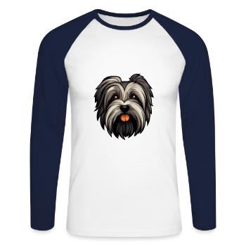 Skye Terrier Hunderasse Cartoon Kawaii Illustration - Unisex Baseballshirt langarm - Weiß/Navy - Vorne - Nik (191cm)