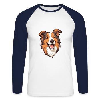 Scotch Collie chien race Cartoon Kawaii Illustratio - T-shirt baseball manches longues Homme - blanc/marine - Devant - Nik (191cm)
