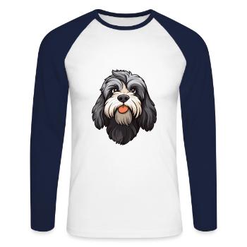 Schapendoes race de chien dessin animé Kawaii Illustration - T-shirt baseball manches longues Homme - blanc/marine - Devant - Nik (191cm)