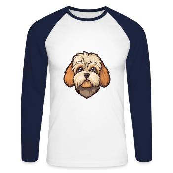 Shih Poo Hunderasse Cartoon Kawaii Illustration - Unisex Baseballshirt langarm - Weiß/Navy - Vorne - Nik (191cm)