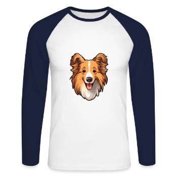 Sheltie Dog Breed Cartoon Kawaii Illustration - Unisex Long Sleeve Baseball T-Shirt - white/navy - Front - Nik (191cm)