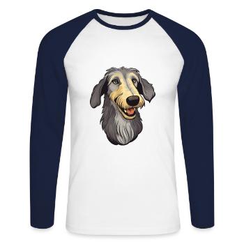 Scottish Deerhound Hunderasse Cartoon Kawaii Illust - Unisex Baseballshirt langarm - Weiß/Navy - Vorne - Nik (191cm)