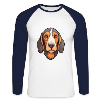 Serbe tricolore chien chien race dessin animé Kawaii - T-shirt baseball manches longues Homme - blanc/marine - Devant - Nik (191cm)