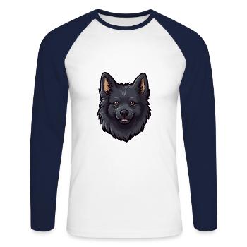 Schipperke chien race dessin animé kawaii illustration - T-shirt baseball manches longues Homme - blanc/marine - Devant - Nik (191cm)