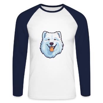 Samoyed Dog Breed Cartoon Kawaii Illustration - Unisex Long Sleeve Baseball T-Shirt - white/navy - Front - Nik (191cm)