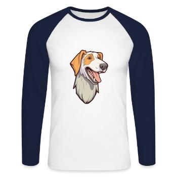 Chien loup russe race Cartoon Kawaii Illustr - T-shirt baseball manches longues Homme - blanc/marine - Devant - Nik (191cm)