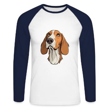 Chien courant russe race de chien Cartoon Kawaii Illustratio - T-shirt baseball manches longues Homme - blanc/marine - Devant - Nik (191cm)