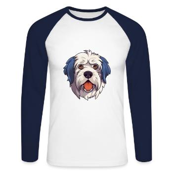 Rumänische Mioritische Hunderasse Cartoon Kawaii Illustr - Unisex Baseballshirt langarm - Weiß/Navy - Vorne - Nik (191cm)
