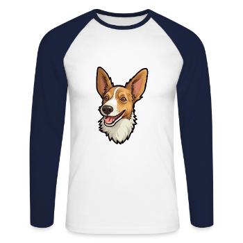 Portugiesische Podengo-Hunderasse Karikatur Kawaii Illust - Unisex Baseballshirt langarm - Weiß/Navy - Vorne - Nik (191cm)