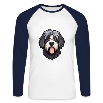 Portuguese Sheepdog Dog Breed Cartoon Kawaii Illus - Unisex Long Sleeve Baseball T-Shirt - white/navy - Front - Nik (191cm)
