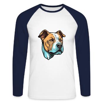 Pitbull Dog Breed Cartoon Kawaii Illustration - Unisex Long Sleeve Baseball T-Shirt - white/navy - Front - Nik (191cm)