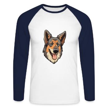 Race de chien de berger d’Europe de l’Est Cartoon Kawaii Il - T-shirt baseball manches longues Homme - blanc/marine - Devant - Nik (191cm)