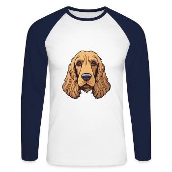 Anglais Cocker Épagneul Chien Race Dessin Animé Kawaii Il - T-shirt baseball manches longues Homme - blanc/marine - Devant - Nik (191cm)