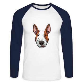 Bull Terrier Dog Breed Cartoon Kawaii Illustration - Unisex Long Sleeve Baseball T-Shirt - white/navy - Front - Nik (191cm)