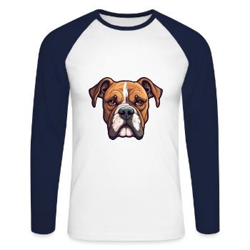 Bull Boxer Dog Breed Cartoon Kawaii Illustration - Unisex Long Sleeve Baseball T-Shirt - white/navy - Front - Nik (191cm)