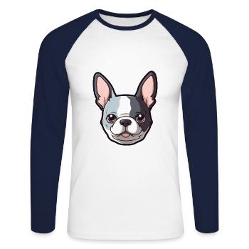 Boston Terrier Hunderasse Cartoon Kawaii Illustrati - Unisex Baseballshirt langarm - Weiß/Navy - Vorne - Nik (191cm)