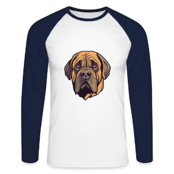 Mastiff brésilien race de chien Cartoon Kawaii Illustr - T-shirt baseball manches longues Homme - blanc/marine - Devant - Nik (191cm)