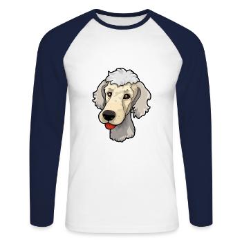 Bedlington Terrier Hunderasse Karikatur Kawaii Illust - Unisex Baseballshirt langarm - Weiß/Navy - Vorne - Nik (191cm)
