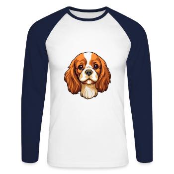 Cavalier Dog Breed Cartoon Kawaii Illustration - Unisex Long Sleeve Baseball T-Shirt - white/navy - Front - Nik (191cm)