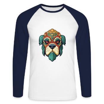 Race de chien impérial chinois Cartoon Kawaii Illustra - T-shirt baseball manches longues Homme - blanc/marine - Devant - Nik (191cm)