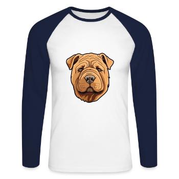 Chinois Shar Pei chien race Cartoon Kawaii Illustra - T-shirt baseball manches longues Homme - blanc/marine - Devant - Nik (191cm)