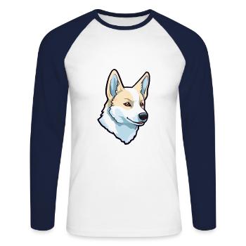 Canaan chien race dessin animé Kawaii Illustration - T-shirt baseball manches longues Homme - blanc/marine - Devant - Nik (191cm)