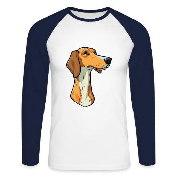 Chien de chasse crétois race de chien Cartoon Kawaii Illustration - T-shirt baseball manches longues Homme - blanc/marine - Devant - Nik (191cm)