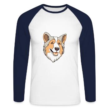 Race de chien de berger croate Cartoon Kawaii Illustr - T-shirt baseball manches longues Homme - blanc/marine - Devant - Nik (191cm)