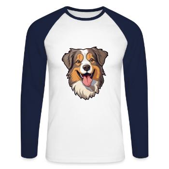 Berger australien chien race Cartoon Kawaii Illus - T-shirt baseball manches longues Homme - blanc/marine - Devant - Nik (191cm)