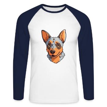 Race de chien de bouvier australien Cartoon Kawaii Illustr - T-shirt baseball manches longues Homme - blanc/marine - Devant - Nik (191cm)
