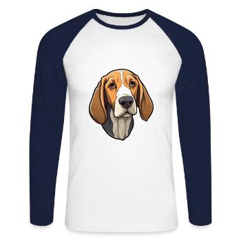 American Foxhound chien race Cartoon Kawaii Illustr - T-shirt baseball manches longues Homme - blanc/marine - Devant - Nik (191cm)