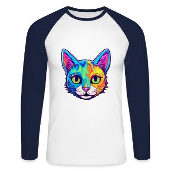 Bombay Cat Breed Aquarelle Cartoon Kawaii Pet - T-shirt baseball manches longues Homme - blanc/marine - Devant - Nik (191cm)