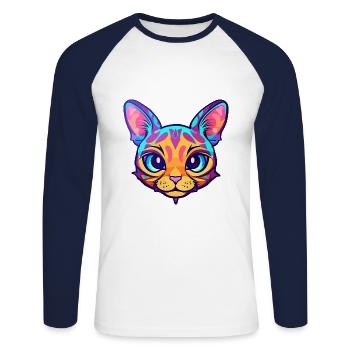 Havanna Braune Katze Rasse Aquarell Karikatur Kawaii - Unisex Baseballshirt langarm - Weiß/Navy - Vorne - Nik (191cm)