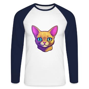 Chat d’argent britannique race aquarelle dessin animé Kawaii - T-shirt baseball manches longues Homme - blanc/marine - Devant - Nik (191cm)