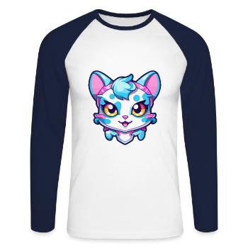 Hantilly Tiffany Cat Watercolor Cartoon Kawaii - Unisex Long Sleeve Baseball T-Shirt - white/navy - Front - Nik (191cm)