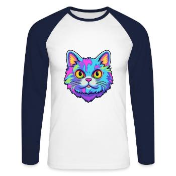 Britisch Kurzhaar Katze Aquarell Karikatur Kawaii - Unisex Baseballshirt langarm - Weiß/Navy - Vorne - Nik (191cm)